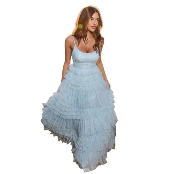 B. Darlin Blue Barbie Prom Ruffled Tiered A-Line Tulle Dress Size 3/4 - Picture 1 of 7